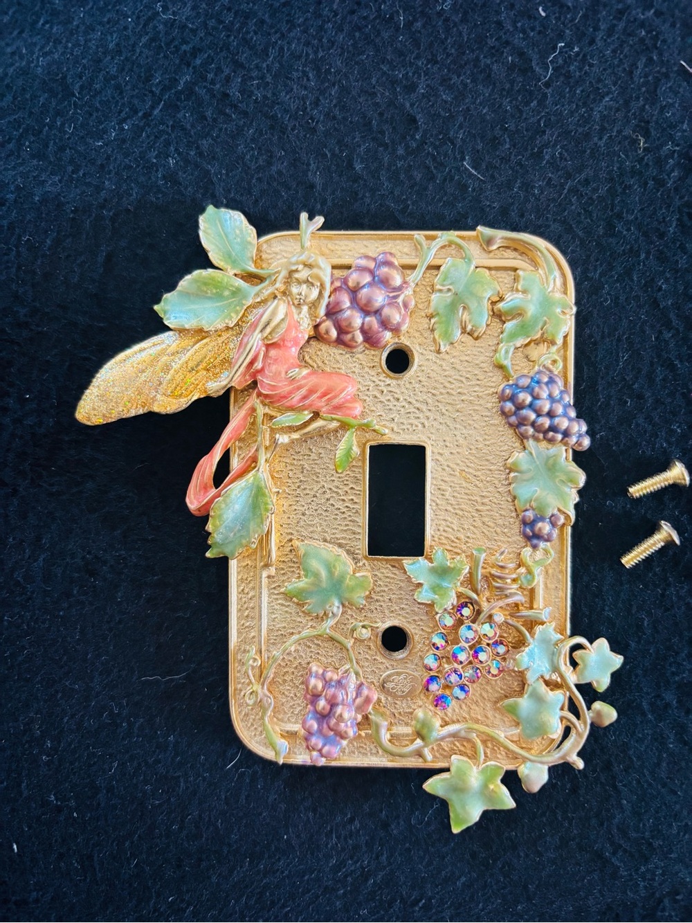 Kirks Folly Light Switch Plate Fairy Theme Swarovski crystals, enamel detailing.